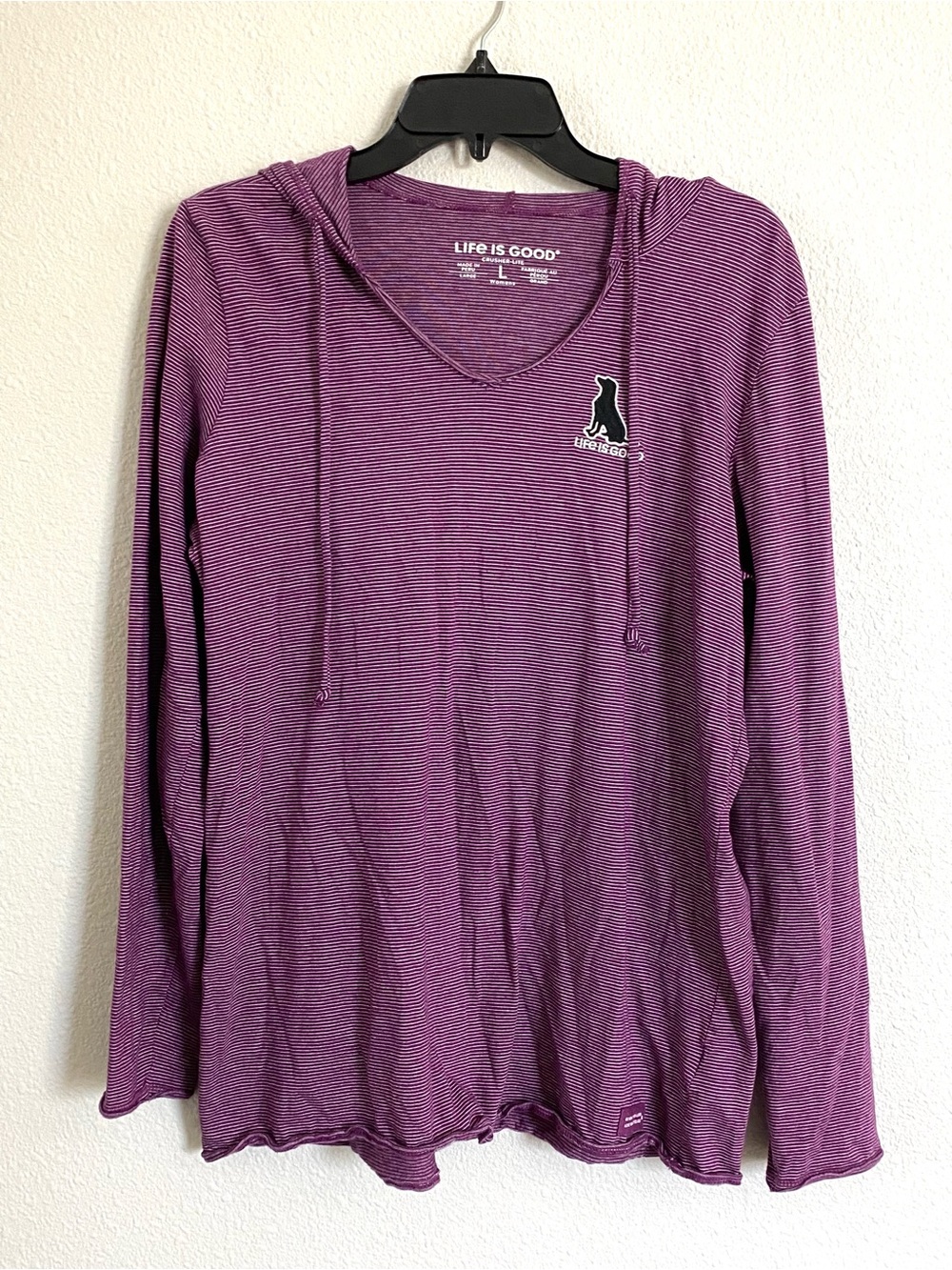 Life Is Good Women's Purple Striped Hooded Long-Sleeve Top
